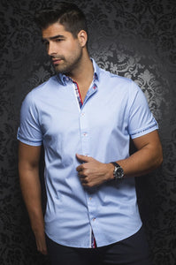 Au Noir LightBlue Short-Sleeve Stretch Night Out Shirt - BALOTELLI (SS) light blue