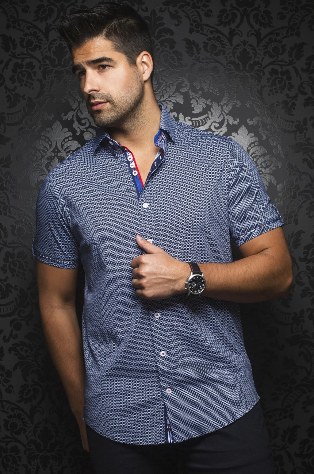 Au Noir Navy Short-Sleeve Stretch Night Out Shirt - BALOTELLI (SS) navy