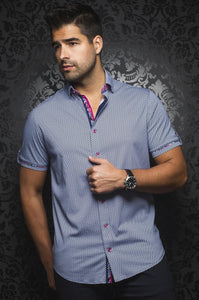 Au Noir Blue Short-Sleeve Stretch Night Out Shirt - BALOTELLI (SS) white blue