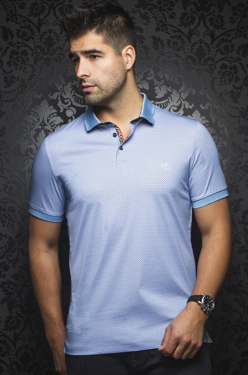 Au Noir Light Blue Short-Sleeve Stretch Night Out Polo Shirt - Barkley Light Blue