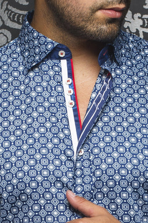 Au Noir Navy Long-Sleeve Night Out Shirt - BRUCE navy white
