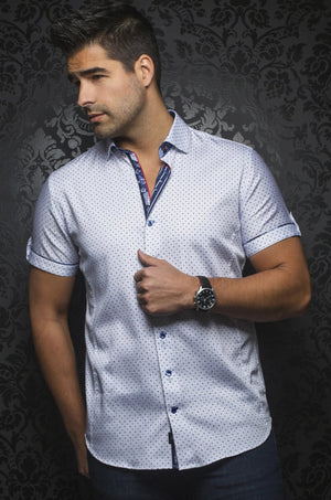 Au Noir White Short-Sleeve Night Out Shirt - CAINE (SS) white blue