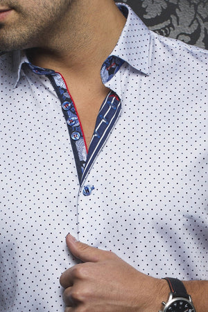 Au Noir White Short-Sleeve Night Out Shirt - CAINE (SS) white blue