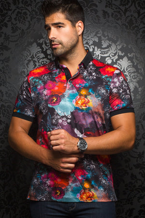 Au Noir Multicolor Short-Sleeve Stretch  Polo Shirt - Carmelo Black Multi