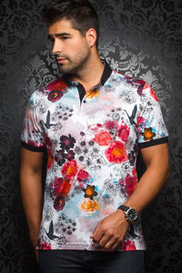 Au Noir Multicolor Short-Sleeve Stretch  Polo Shirt - Carmelo White Multi