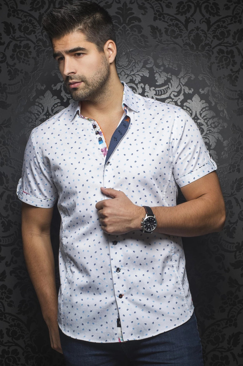 Au Noir Navy Short-Sleeve Resort Shirt - COSIMO (SS) navy