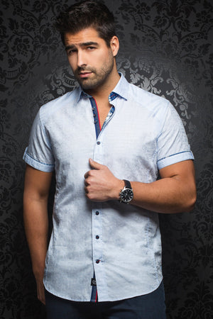 Au Noir Short-Sleeve Shirt | Herrera Light Blue
