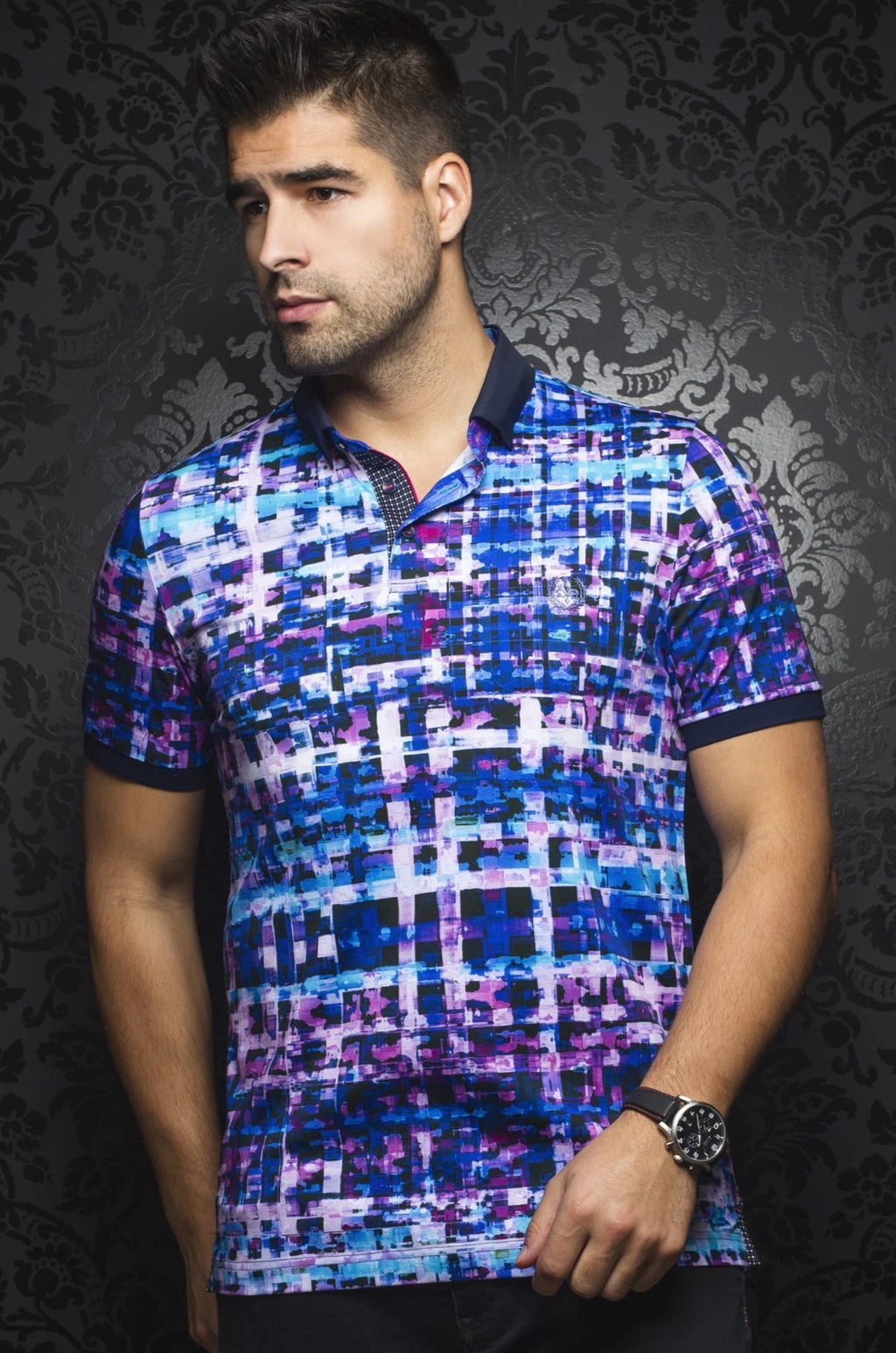 Au Noir Blue Short-Sleeve Stretch Resort Polo Shirt - Irving Turquoise Multi