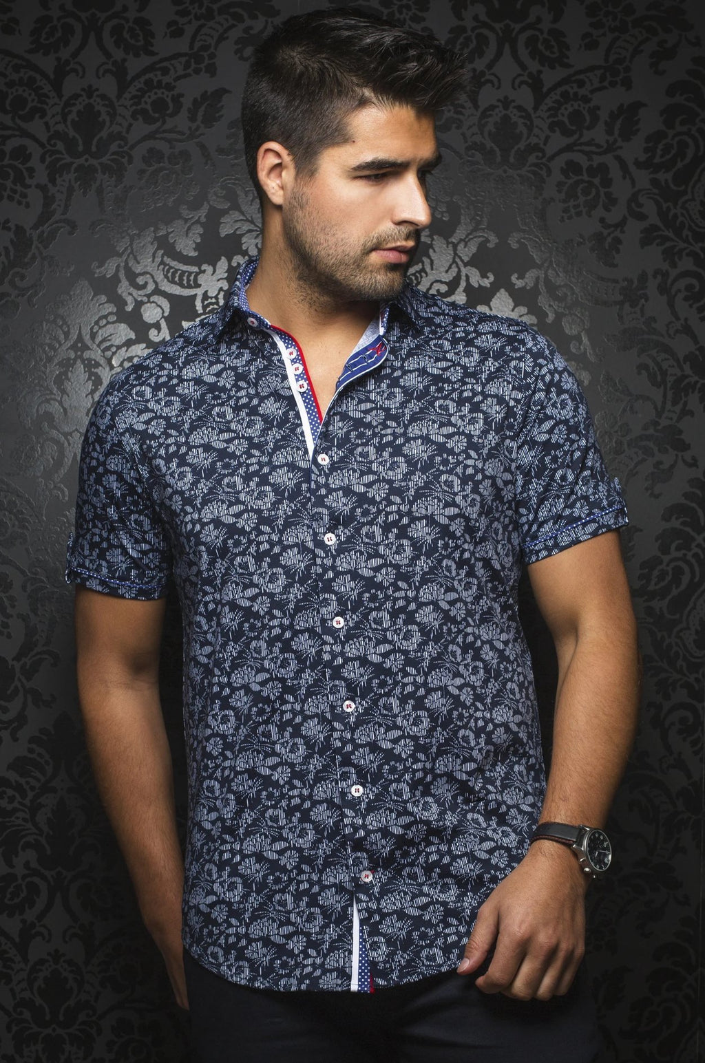 Au Noir Navy Short-Sleeve Stretch Resort Shirt - LARSON (SS) navy