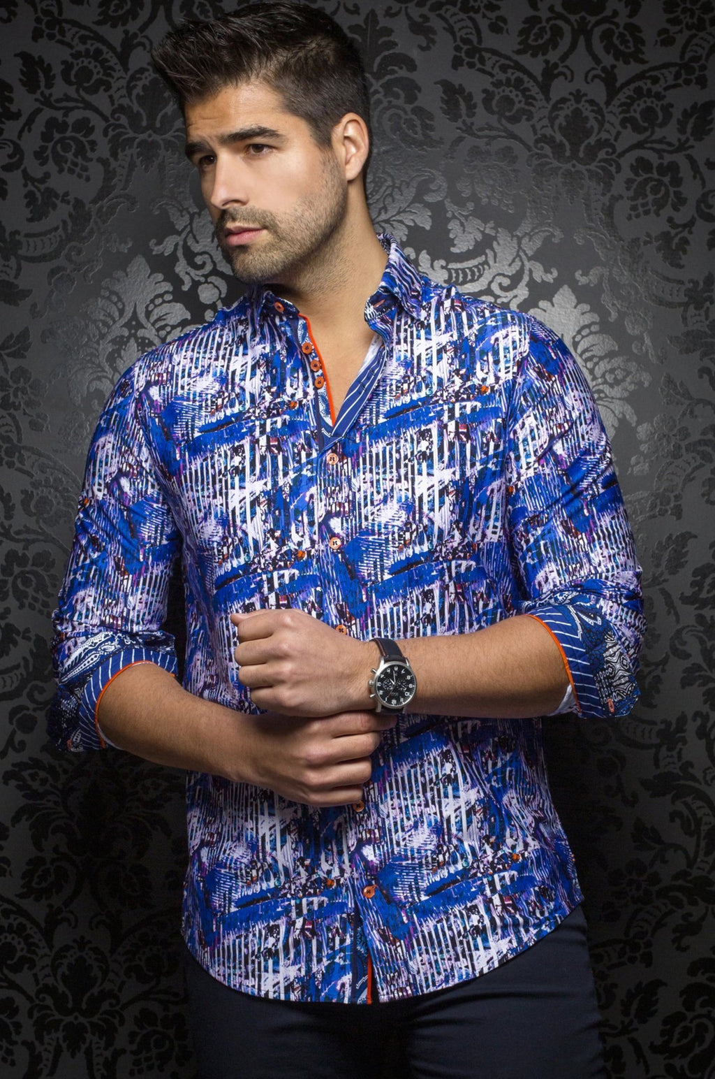 Au Noir Multicolor Long-Sleeve Stretch Resort Shirt - MAZATHLAN navy multi