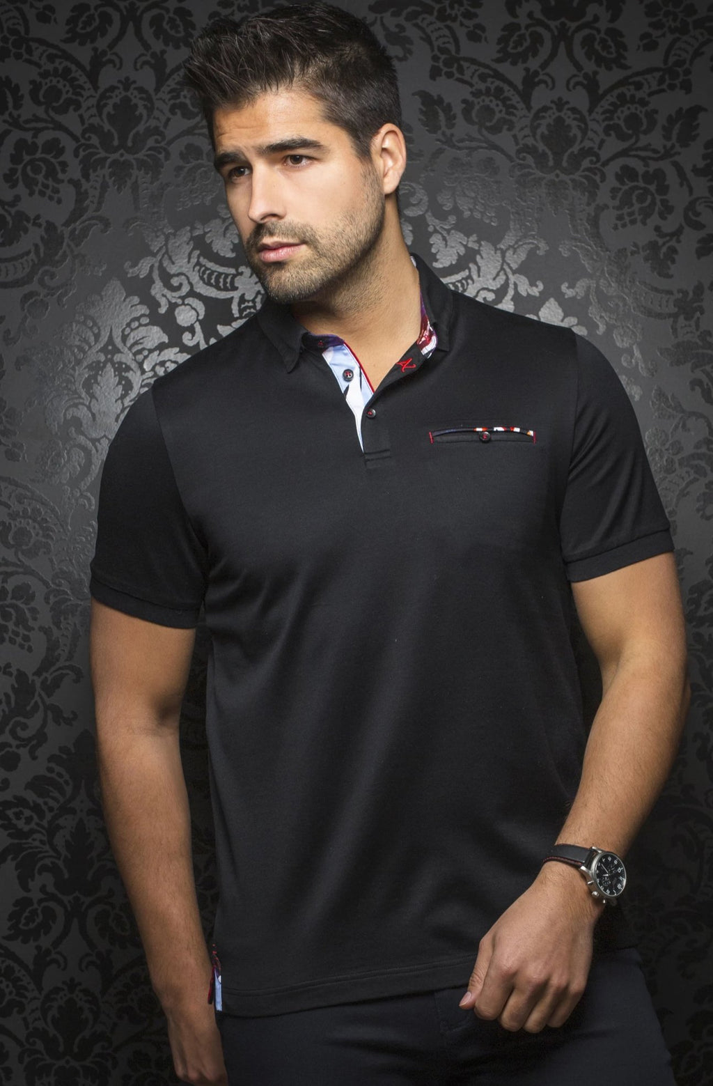 Au Noir Black Short-Sleeve Night Out Polo Shirt - Messina Black