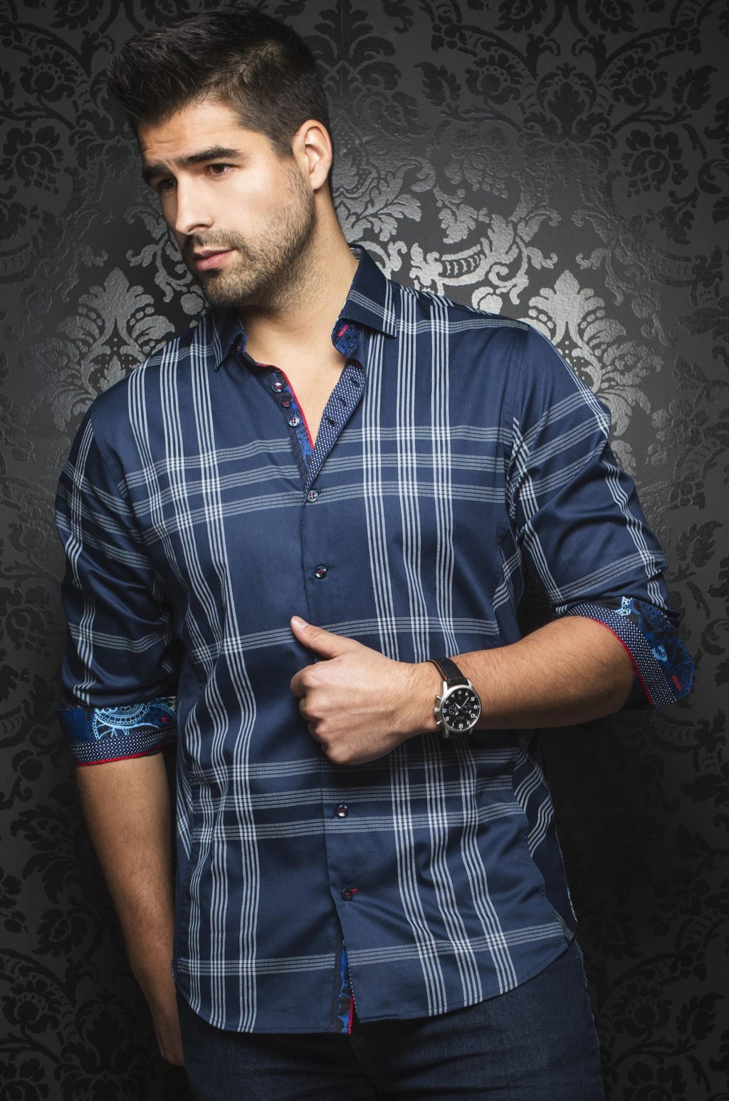 Au Noir Navy Long-Sleeve Night Out Shirt - MONTEVERDI navy white