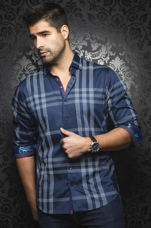Au Noir Navy Long-Sleeve Night Out Shirt - MONTEVERDI navy white