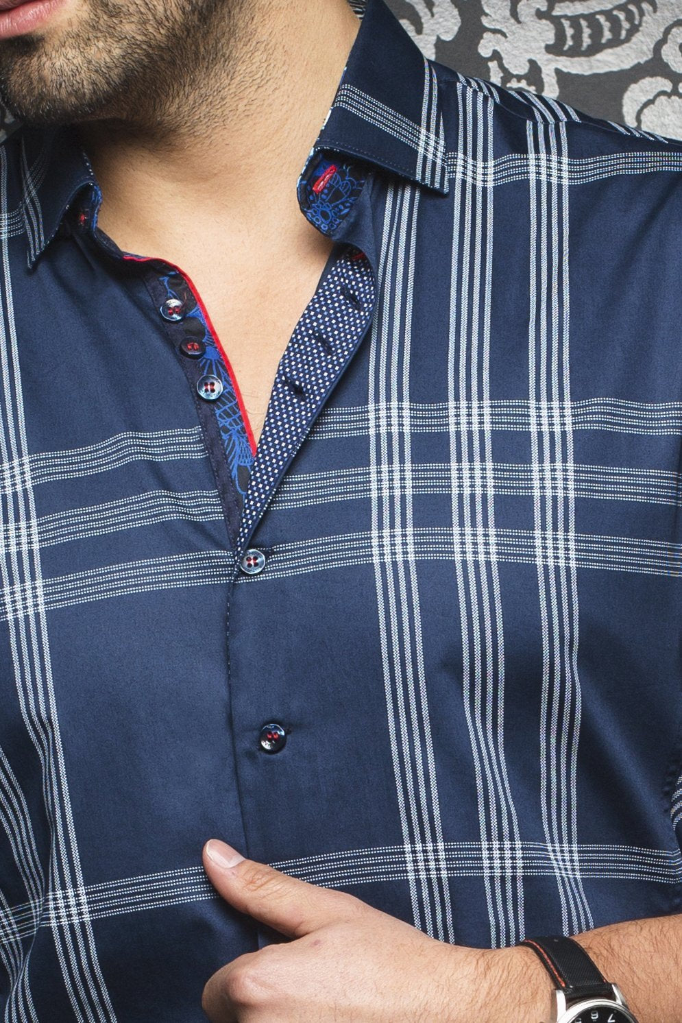 Au Noir Navy Long-Sleeve Night Out Shirt - MONTEVERDI navy white