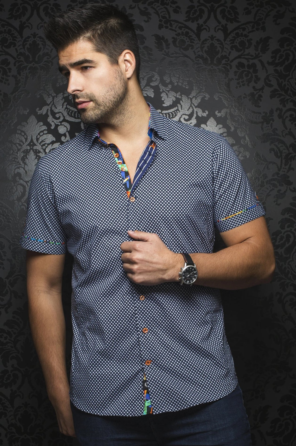 Au Noir Navy Short-Sleeve Resort Shirt - PIETRO (SS) navy