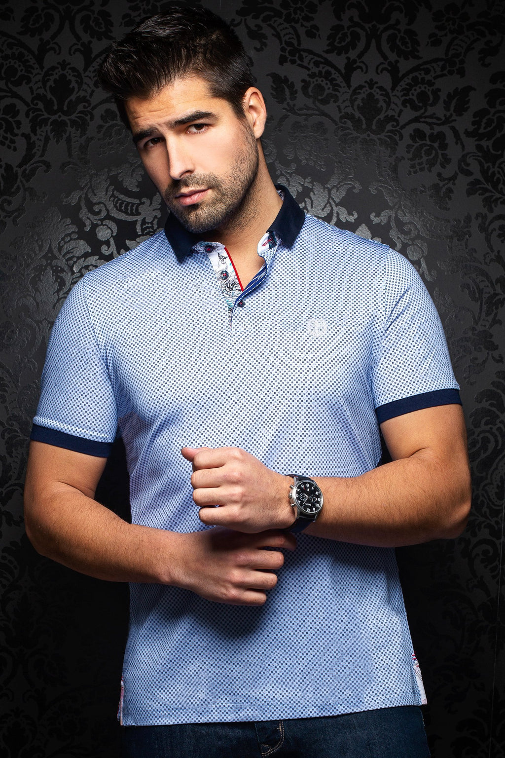 Au Noir Short-Sleeve Polo | Sierra Light Blue