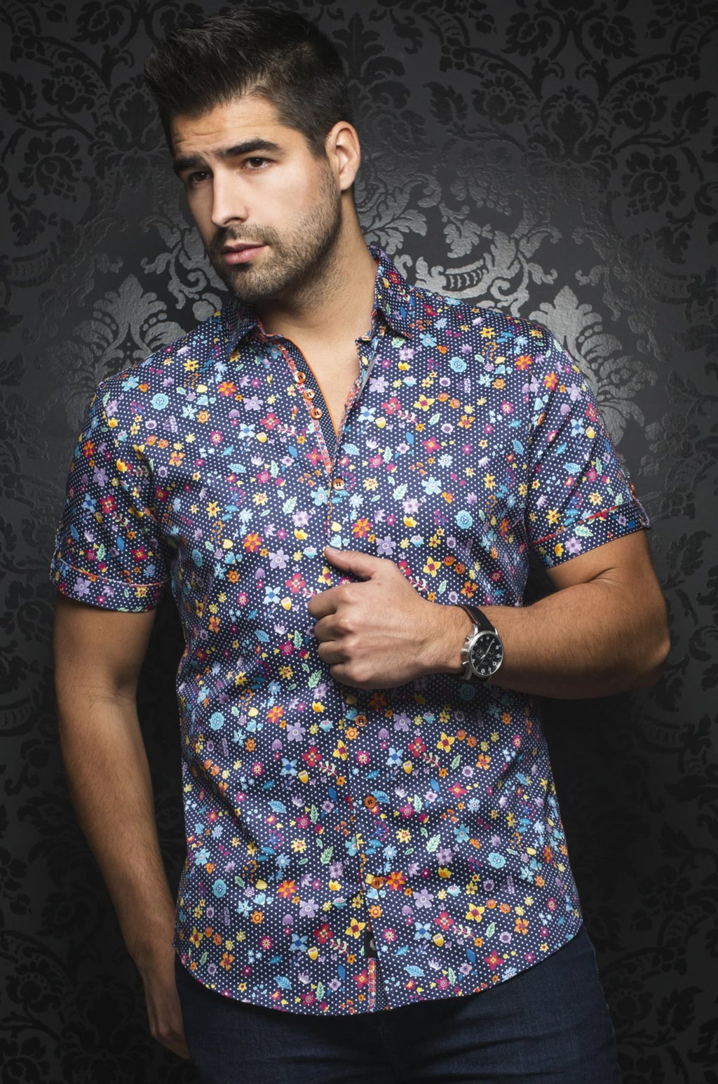 Au Noir Navy Short-Sleeve Resort Shirt - SPEZIA (SS) navy