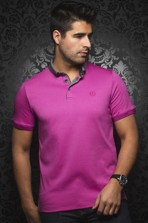 Au Noir Fushia Short-Sleeve Stretch Night Out Polo Shirt - Teddy Fuchsia