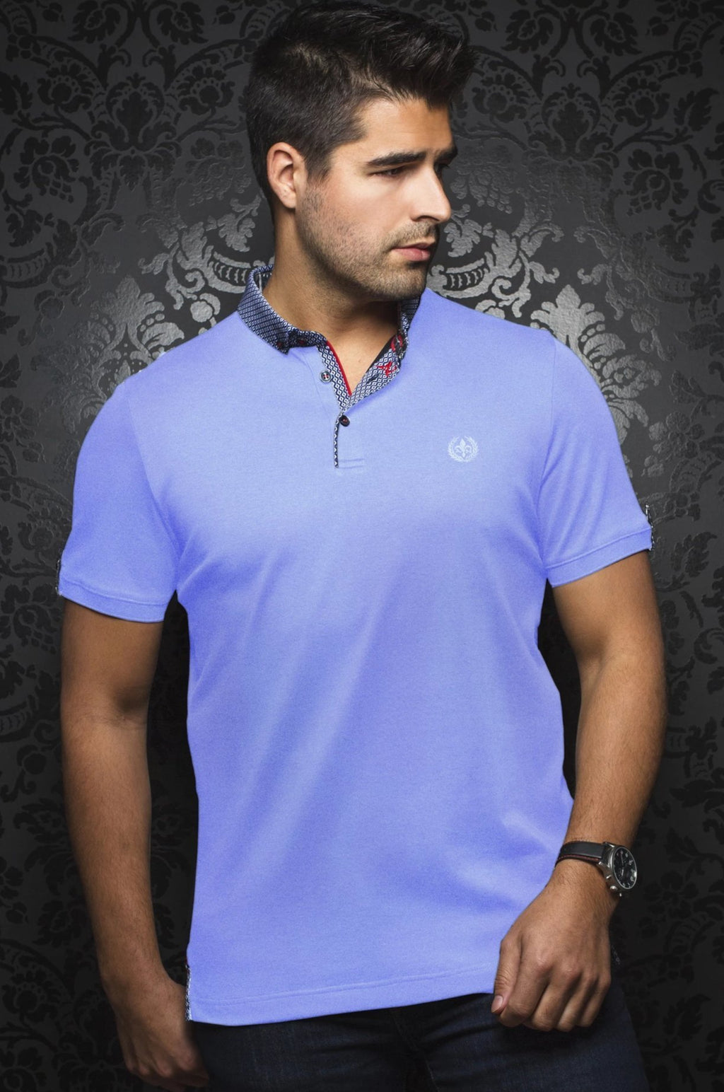 Au Noir Blue Short-Sleeve Stretch Night Out Polo Shirt - Teddy Lt Blue