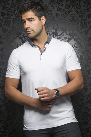 Au Noir White Short-Sleeve Stretch Night Out Polo Shirt - Teddy White