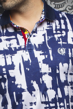 Au Noir Multicolor Short-Sleeve Stretch Night Out Polo Shirt - Wilkins White Navy